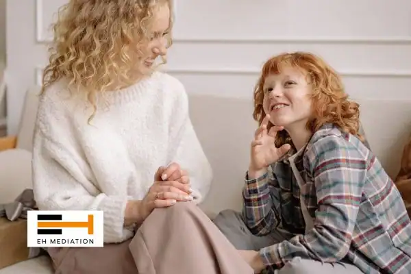 Happy mother and child after sorting child arrangements mediation Alfreton